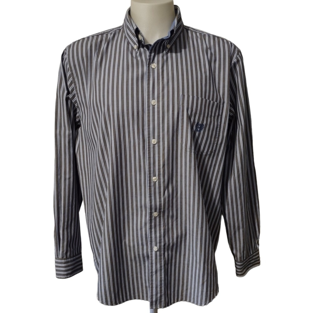 Chaps Dress Shirt X-Large XL Men Button Up Stripes Long Sleeve Light Weight Logo